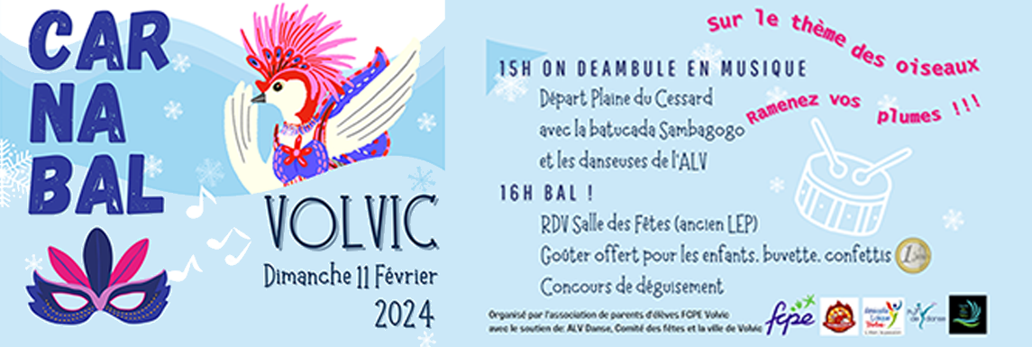 CarnaBal de l’association de parents d’élèves FCPE Volvic le dimanche 11 février 2024